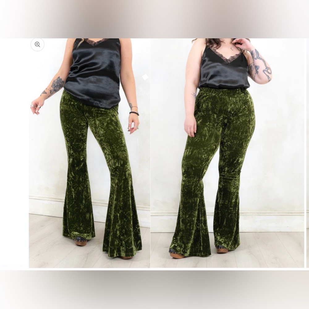 LITTLE LIES Hendrix Olive Crushed Velvet Flares (Size 22)